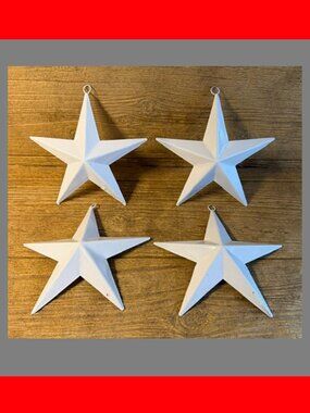 Four (4) white Painted Tin Star w/ Hanging Loop 6 3/4" by 6 3/4" Four (4) 16006B